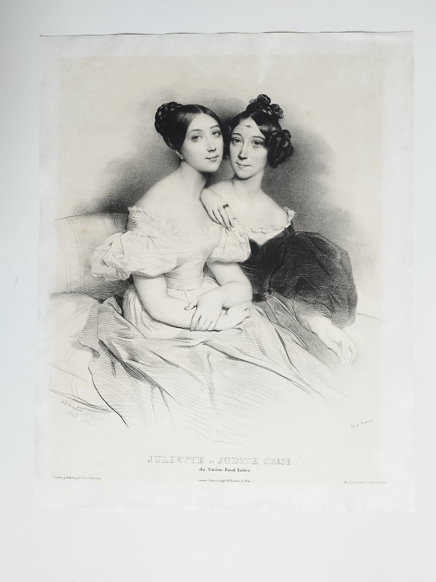 Lithographie d'Après Deveria Portrait Des Cantatrices Juliette Et Judith Grisi 19ème-photo-2