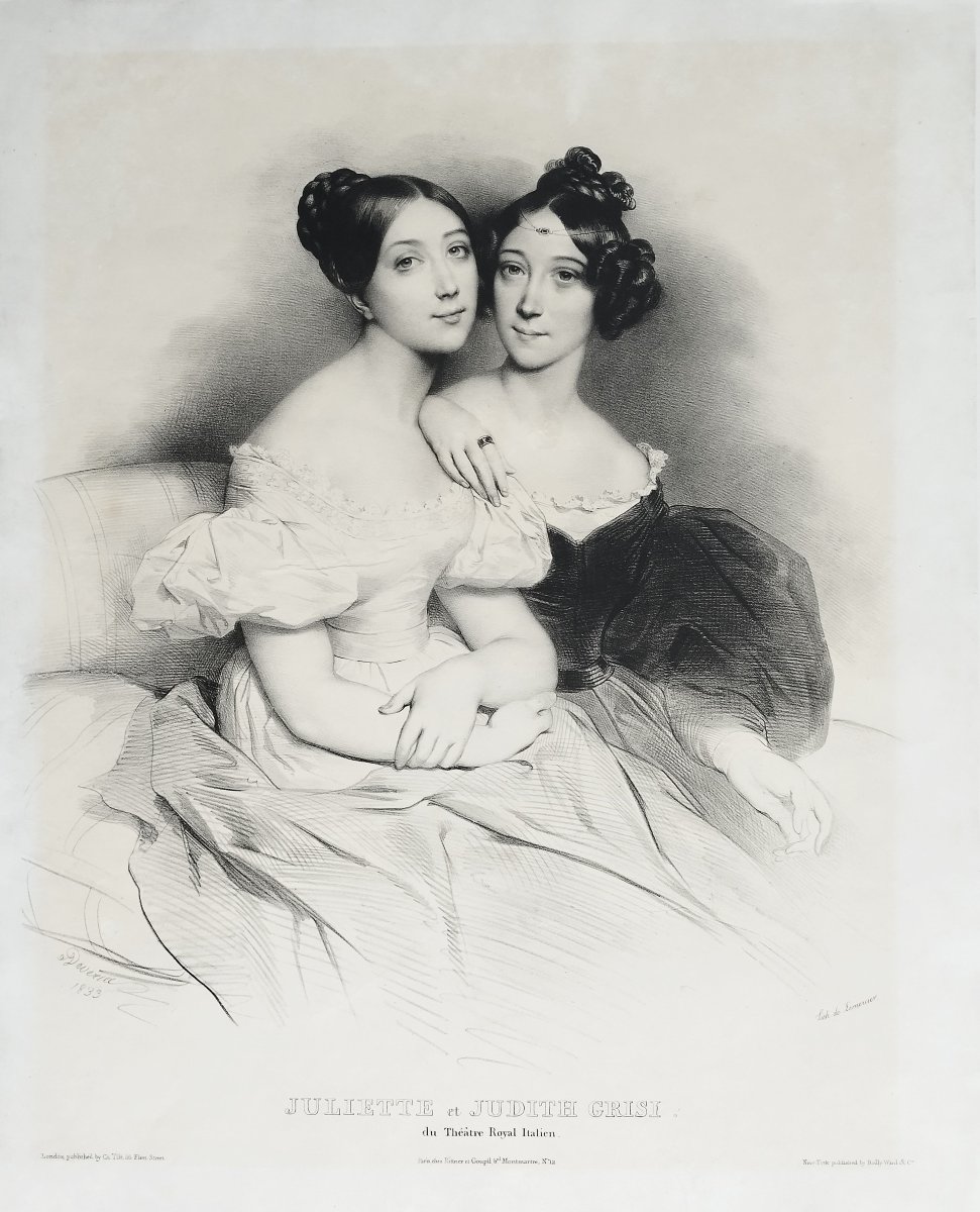 Lithographie d'Après Deveria Portrait Des Cantatrices Juliette Et Judith Grisi 19ème-photo-3