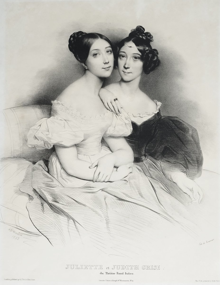 Lithographie d'Après Deveria Portrait Des Cantatrices Juliette Et Judith Grisi 19ème-photo-4