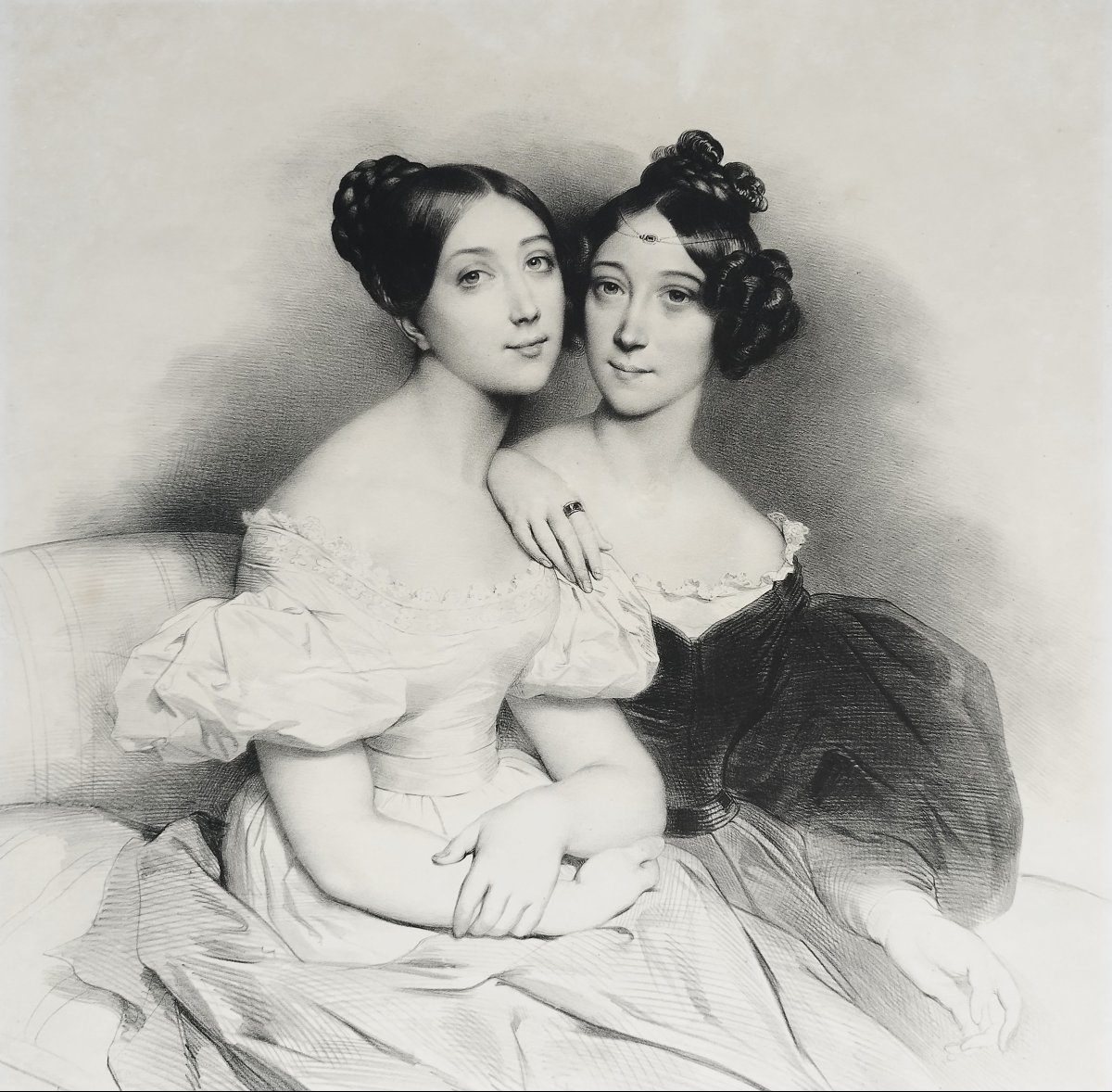 Lithographie d'Après Deveria Portrait Des Cantatrices Juliette Et Judith Grisi 19ème-photo-1