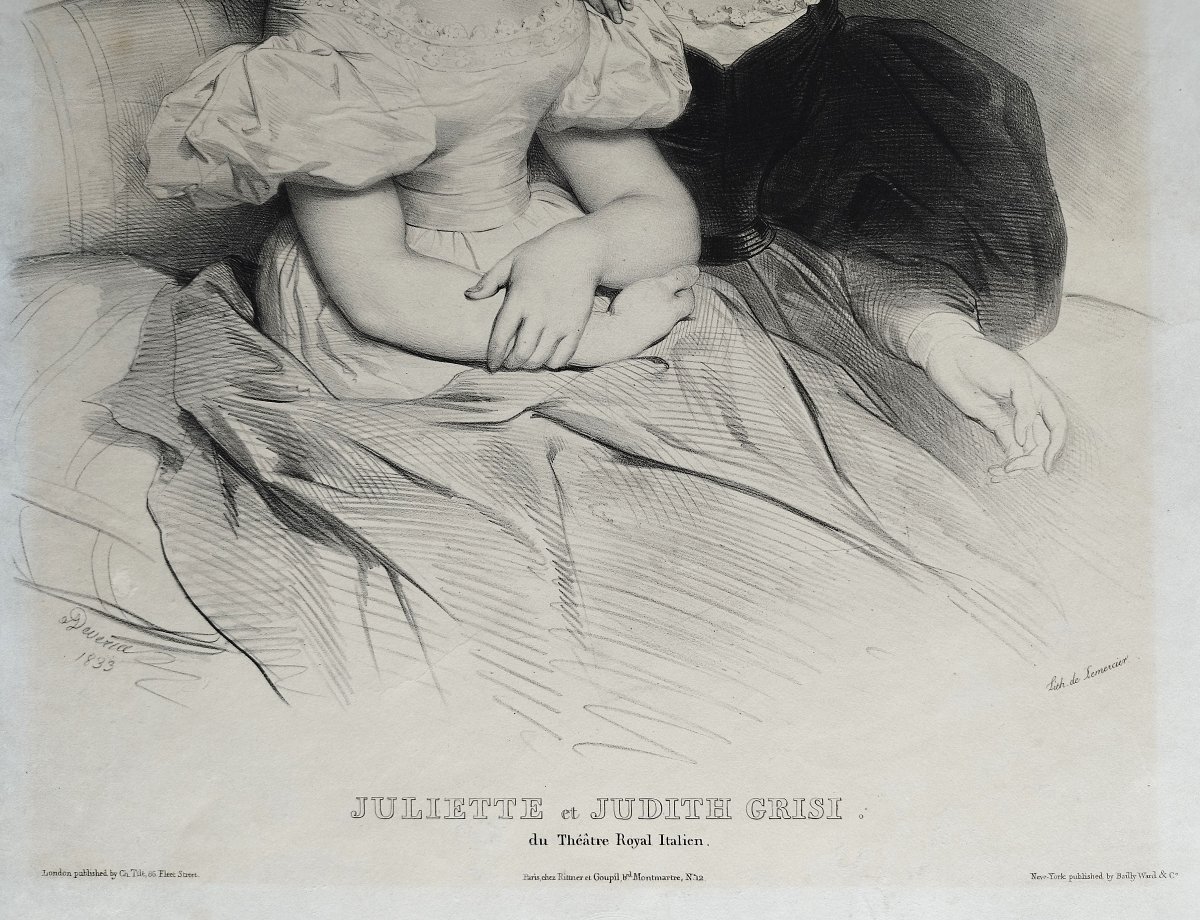 Lithographie d'Après Deveria Portrait Des Cantatrices Juliette Et Judith Grisi 19ème-photo-2
