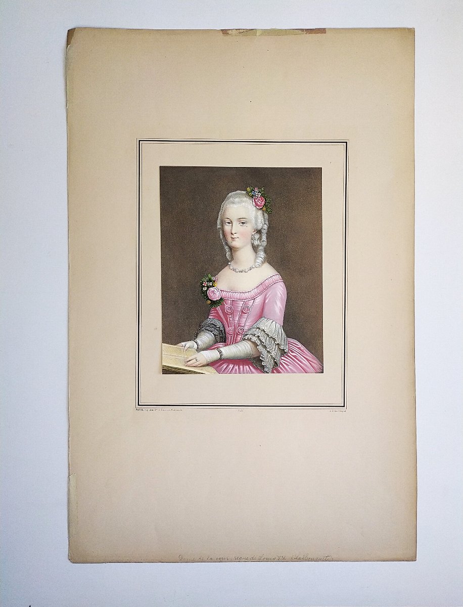 Lithographie Aquarellée Portrait Femme  de qualité 19ème-photo-2