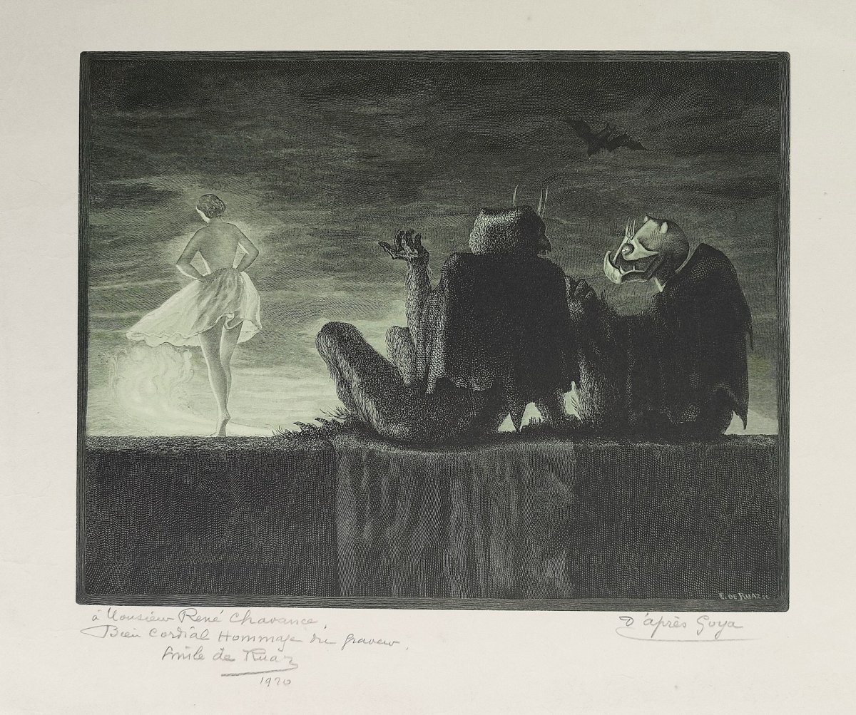 Emile Louis de Ruaz bois gravé d'après Goya 1920-photo-4