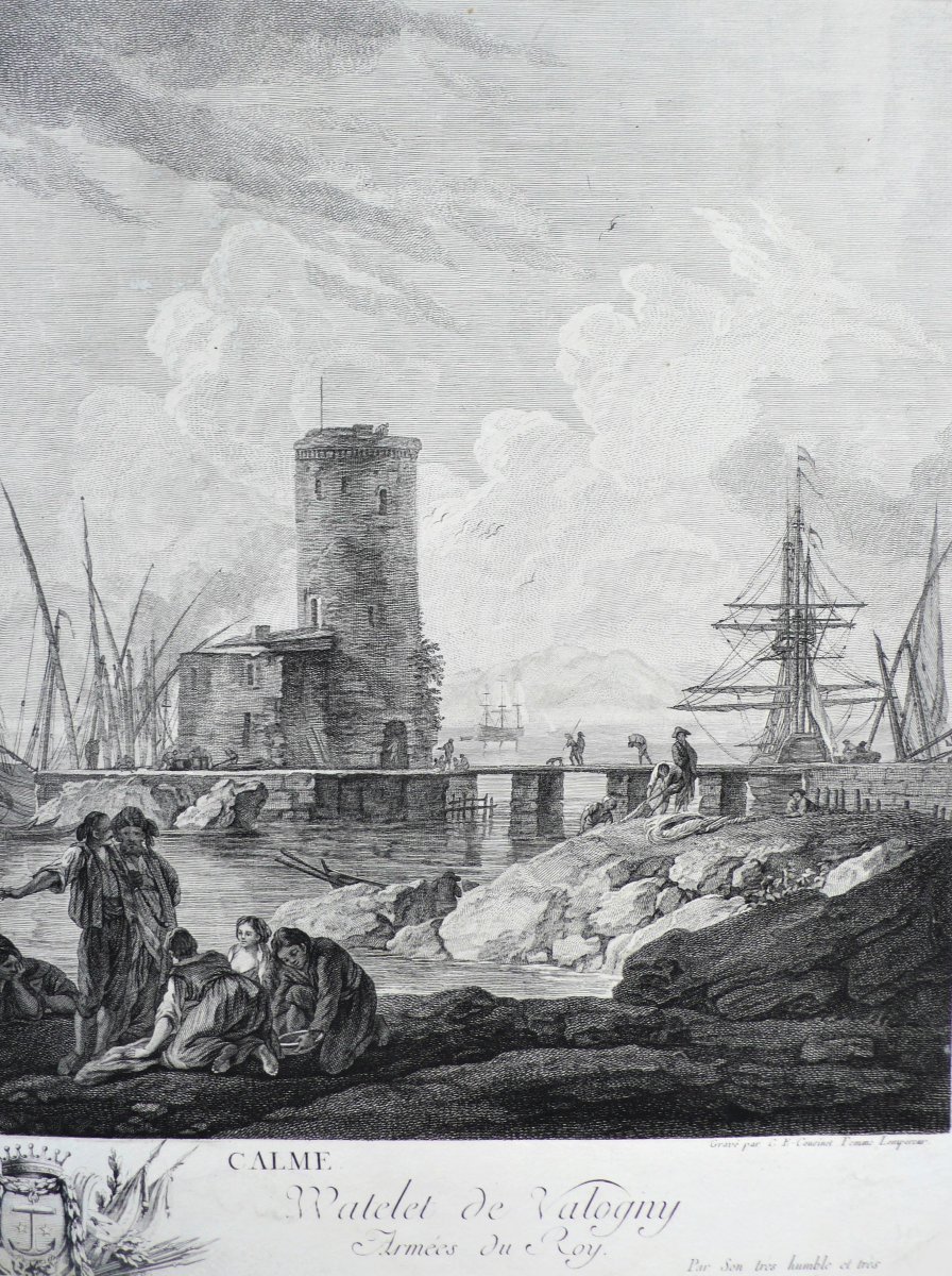 Etching  Seascape Engraving After Joseph Vernet 18th C Old Print-photo-1