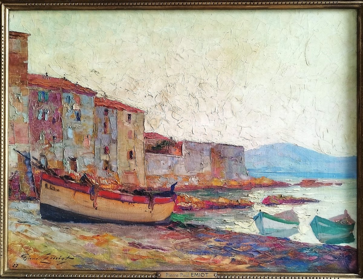 Oil Painting Seascape Saint Tropez La Ponche By Paul Pierre Emiot 20th C-photo-4