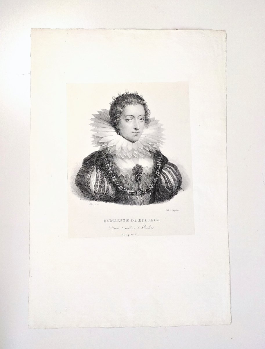 Lithographie d'Après Rubens par Langlumé Portrait d'Elisabeth De Bourbon 19ème-photo-2