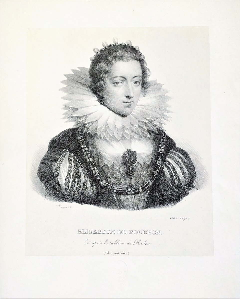 Lithographie d'Après Rubens par Langlumé Portrait d'Elisabeth De Bourbon 19ème-photo-3