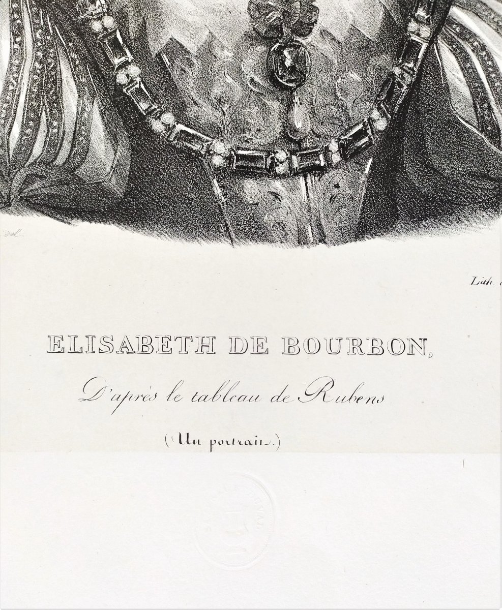 Lithographie d'Après Rubens par Langlumé Portrait d'Elisabeth De Bourbon 19ème-photo-4