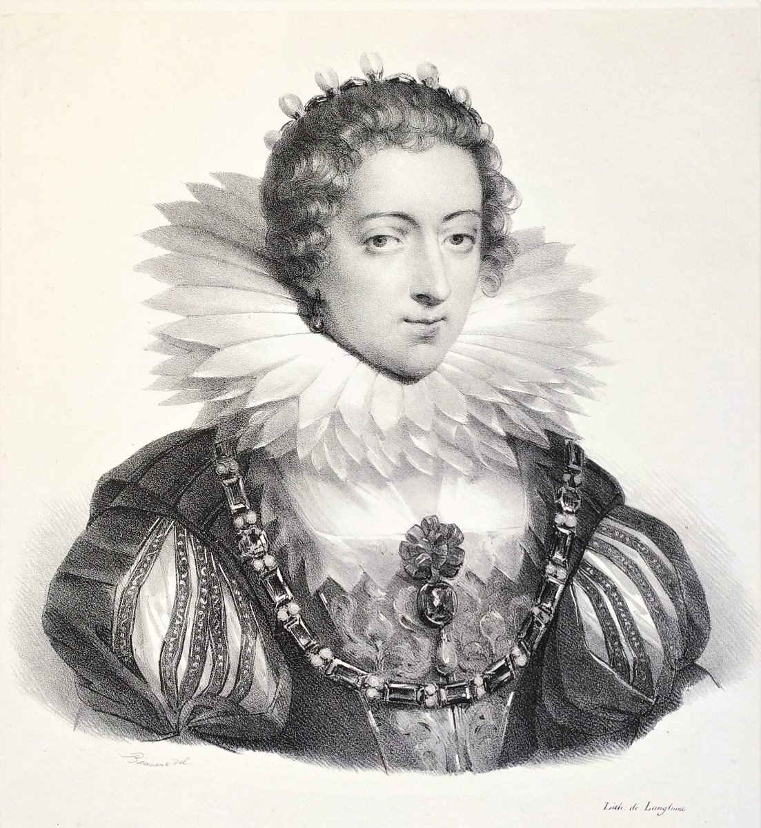 Lithographie d'Après Rubens par Langlumé Portrait d'Elisabeth De Bourbon 19ème-photo-2