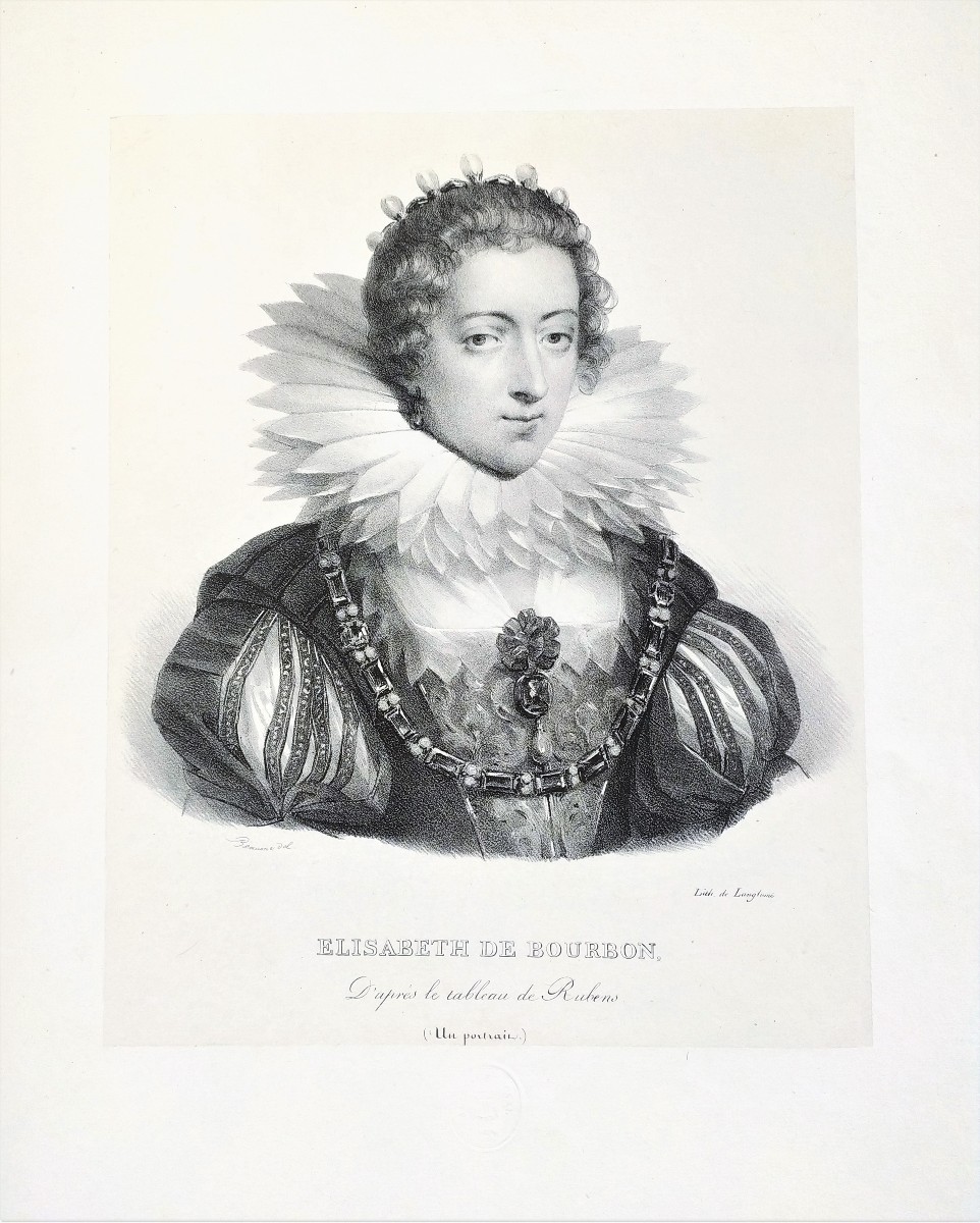 Lithographie d'Après Rubens par Langlumé Portrait d'Elisabeth De Bourbon 19ème