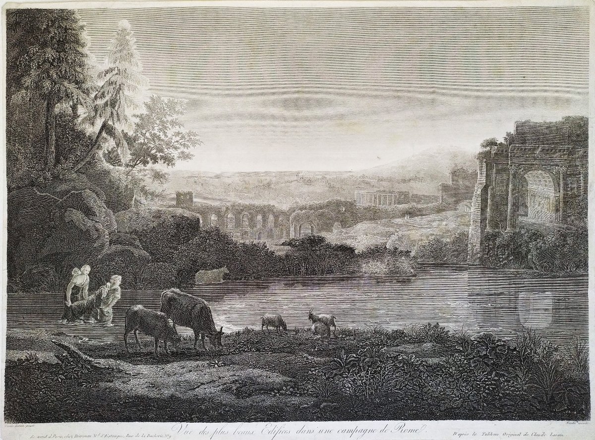 Gravure  ancienne Paysage Italien d'Après Claude Lorrain-photo-3