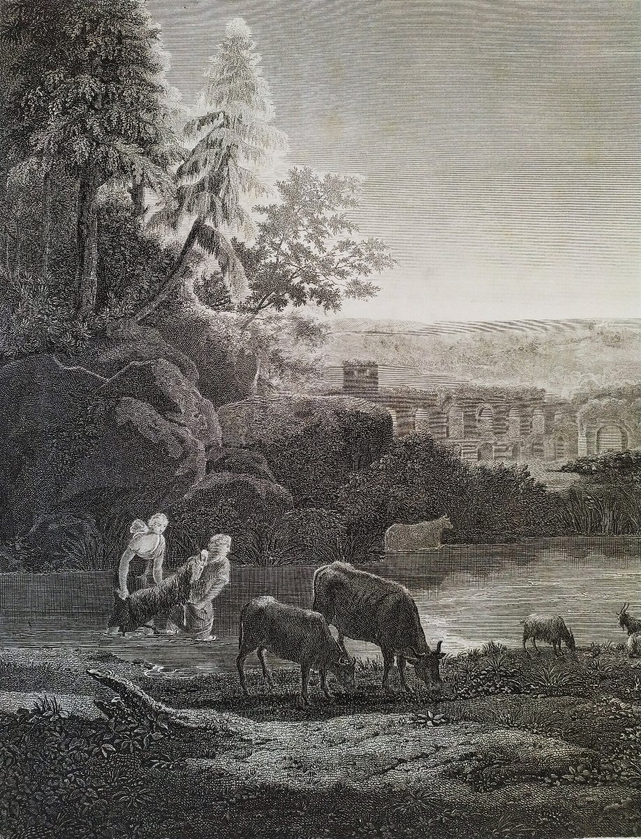 Gravure  ancienne Paysage Italien d'Après Claude Lorrain-photo-4