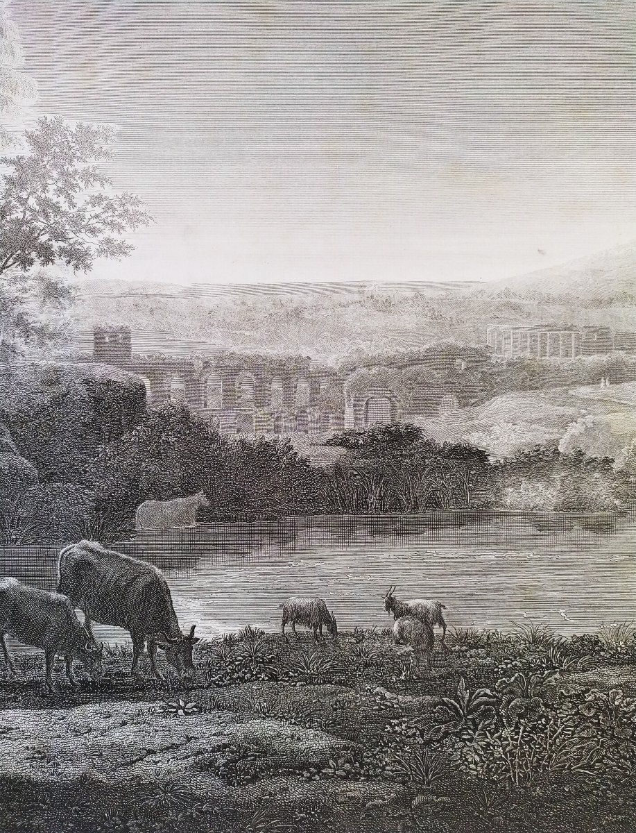 Gravure  ancienne Paysage Italien d'Après Claude Lorrain-photo-1
