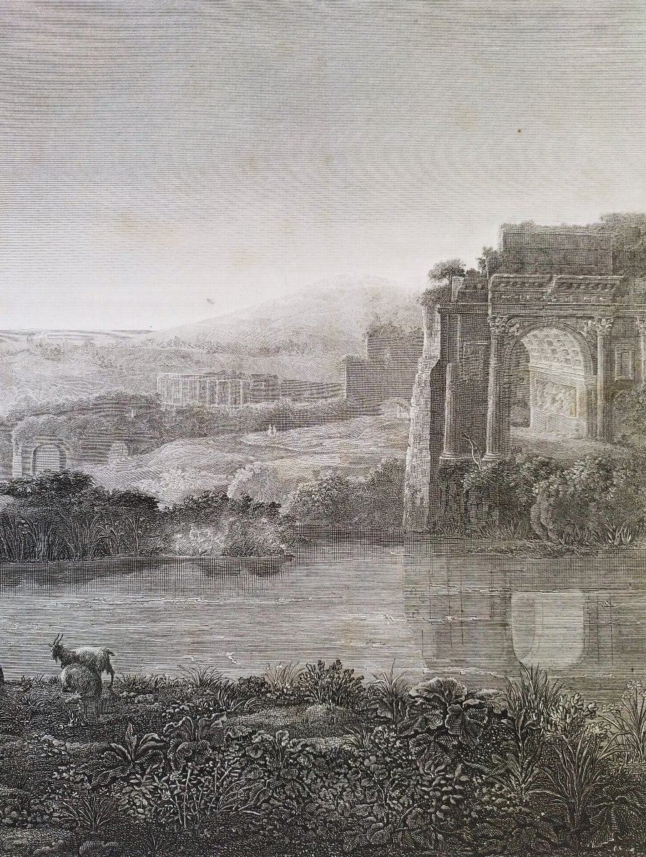Gravure  ancienne Paysage Italien d'Après Claude Lorrain-photo-2