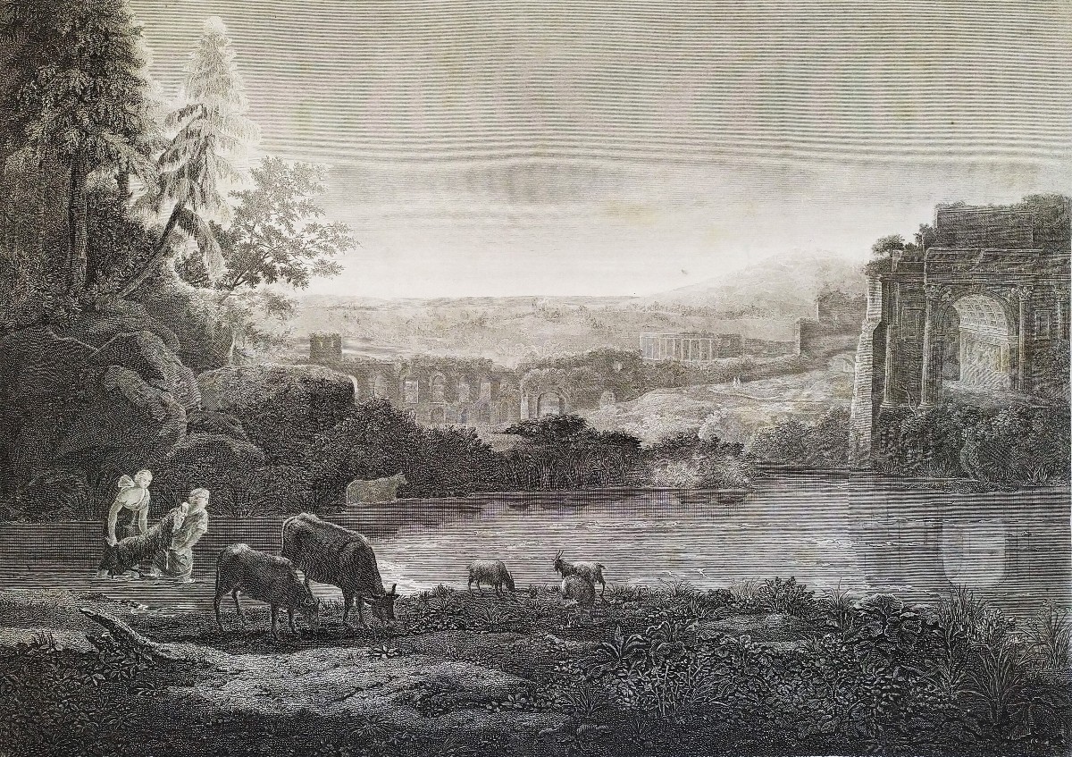 Gravure  ancienne Paysage Italien d'Après Claude Lorrain-photo-3