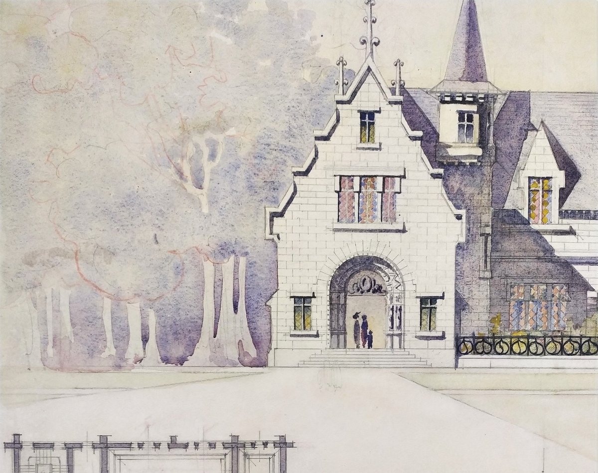 Dessin d'Architecture Aquarelle Manoir Néo-gothique -photo-1