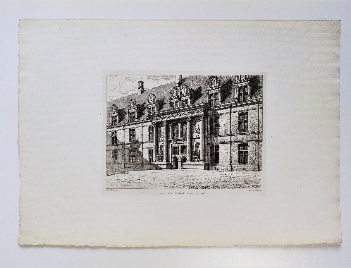 Castle Of Ecouen Pair Of Etchings By Eugène Sadoux 19th Century Old Print-photo-3