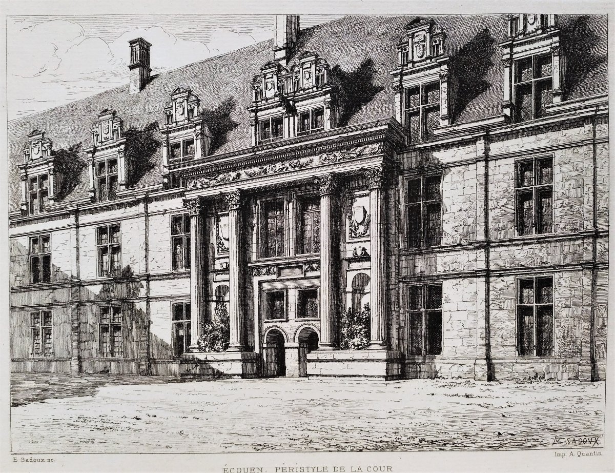 Castle Of Ecouen Pair Of Etchings By Eugène Sadoux 19th Century Old Print-photo-1