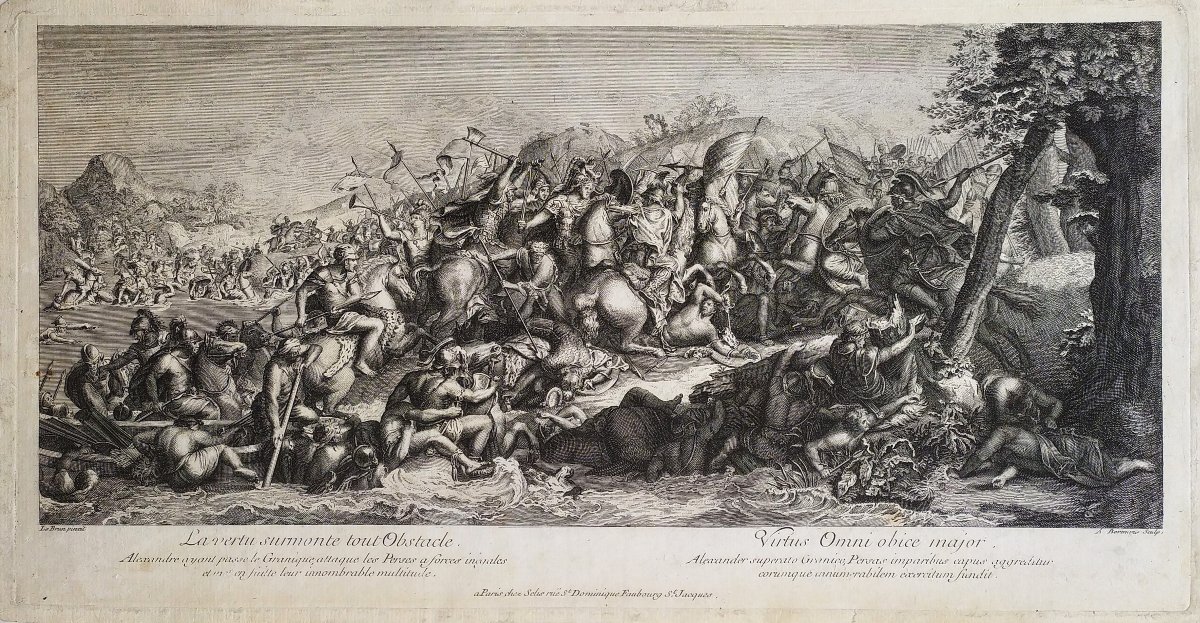 Bataille Du Granique d'Alexandre gravure d'après Le Brun 18ème-photo-3