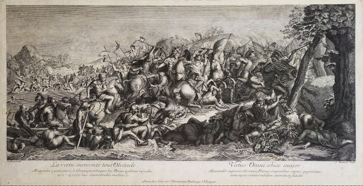 Bataille Du Granique d'Alexandre gravure d'après Le Brun 18ème-photo-4