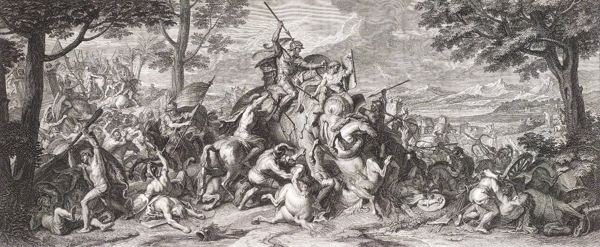  Défaite de Poros bataille d'Alexandre gravure par Audran d'après Charles Le Brun 18ème-photo-4