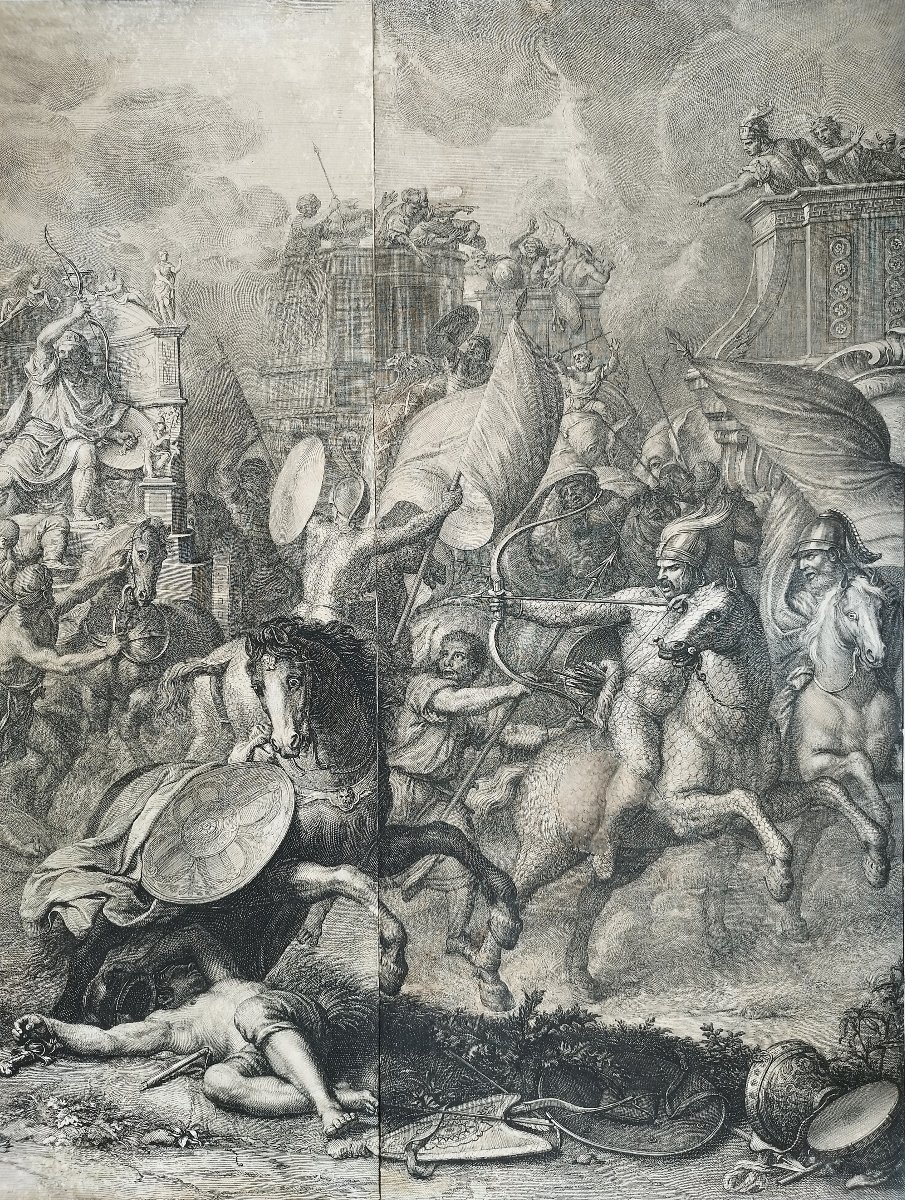 Bataille d'Arbelles d'Alexandre Grande Gravure d'Après Charles Lebrun 17ème-photo-1