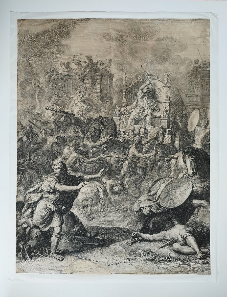 Bataille d'Arbelles d'Alexandre Grande Gravure d'Après Charles Lebrun 17ème-photo-3