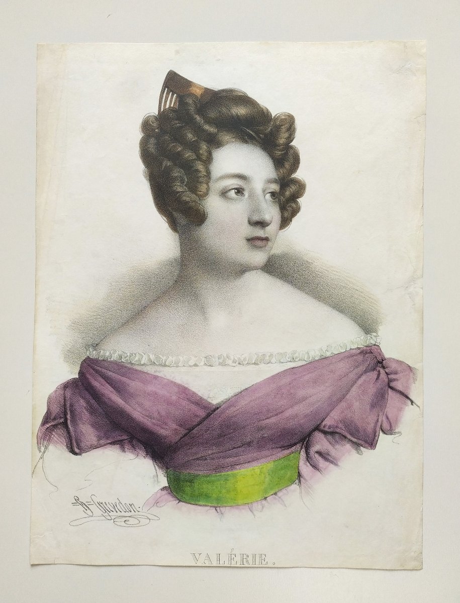  Portrait de Femme Par Henri Grévedon Lithographie Aquarellée 19ème-photo-2