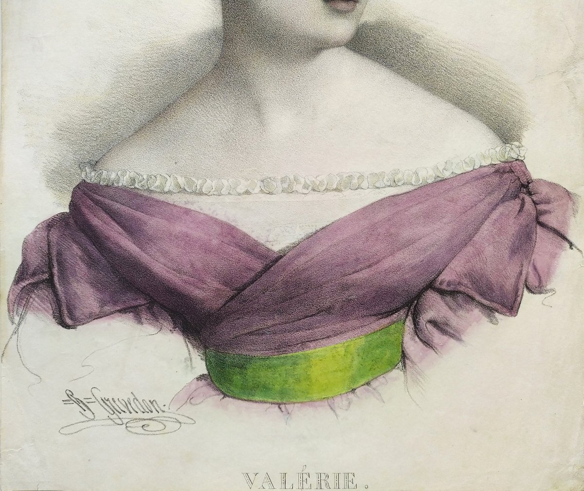  Portrait de Femme Par Henri Grévedon Lithographie Aquarellée 19ème-photo-4