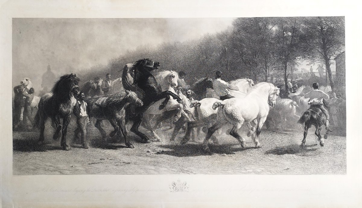 The Horse Market Etching After Rosa Bonheur By Thomas Landseer 19th C Engraving Old Print-photo-2