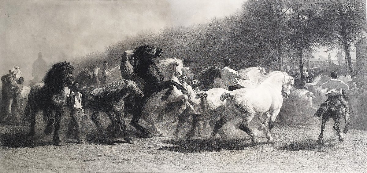 The Horse Market Etching After Rosa Bonheur By Thomas Landseer 19th C Engraving Old Print-photo-4