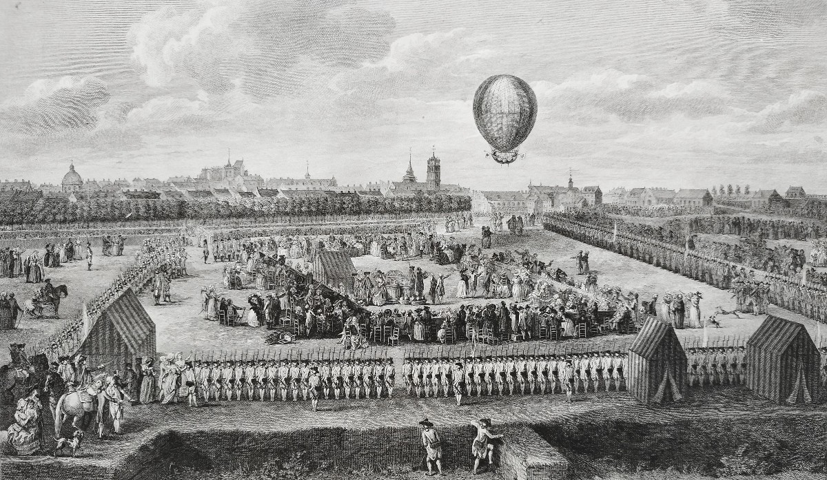 Blanchard's Hot Air Balloon In Lille, 18th Century Engraving After Watteau-photo-1