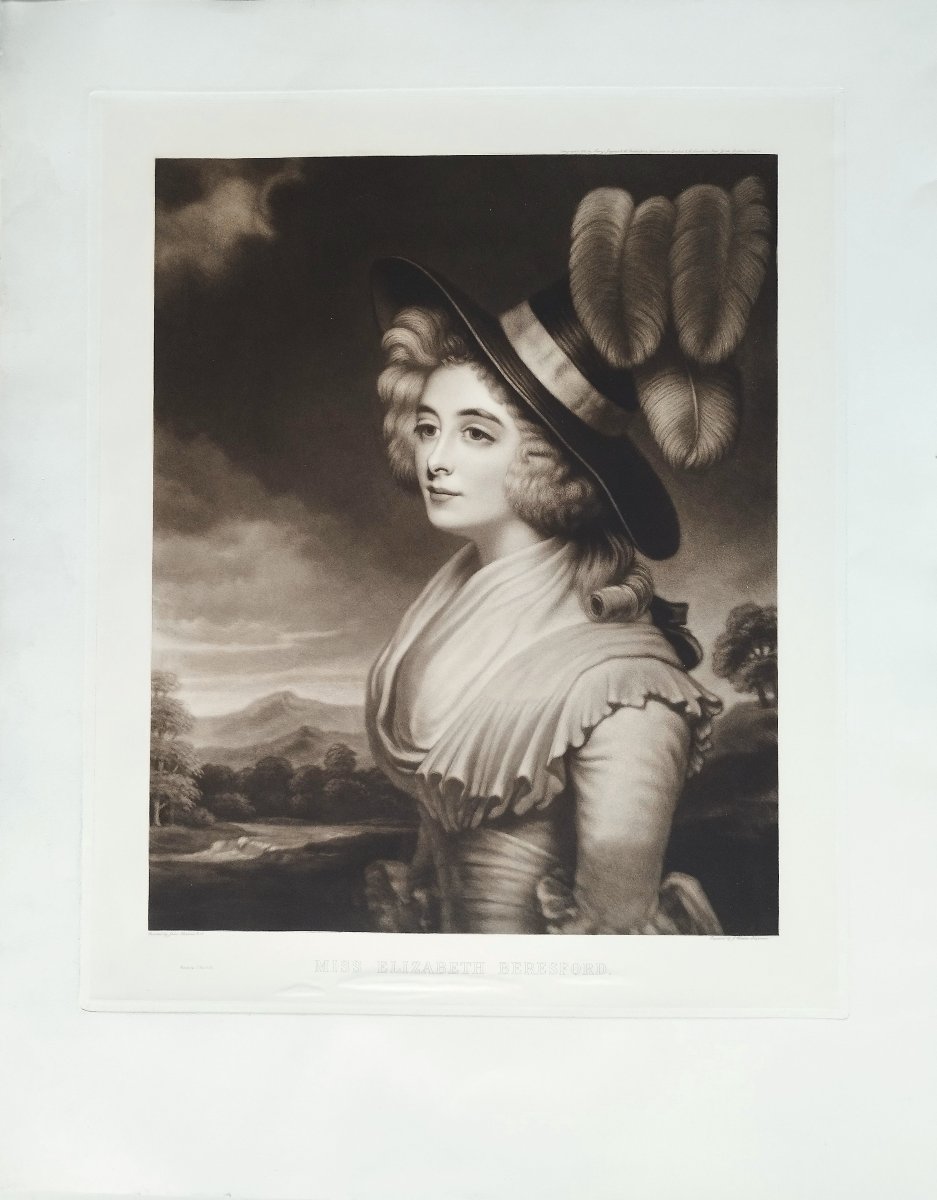 Portrait Femme Miss Elizabeth Beresford gravure XIXe par J. Watkins Chapman d'après J. Hoppner-photo-2