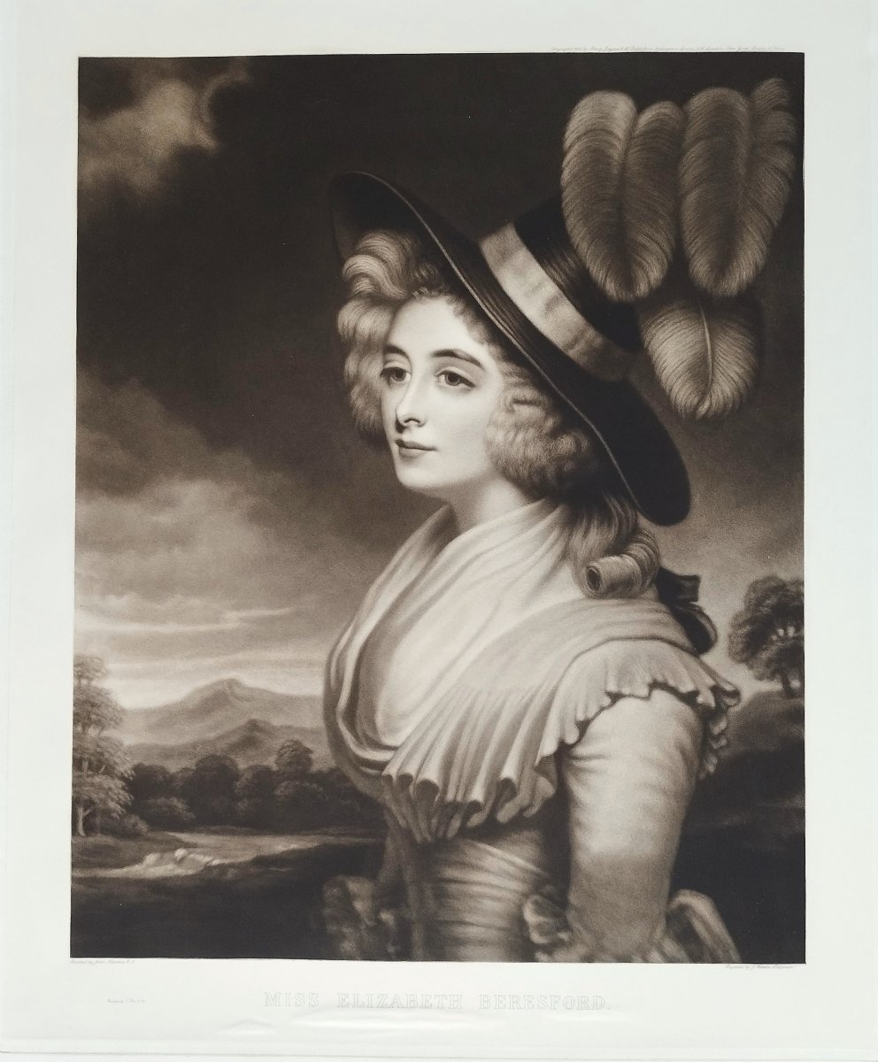Portrait Femme Miss Elizabeth Beresford gravure XIXe par J. Watkins Chapman d'après J. Hoppner-photo-3