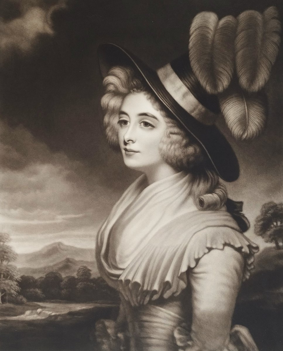 Portrait Femme Miss Elizabeth Beresford gravure XIXe par J. Watkins Chapman d'après J. Hoppner-photo-2