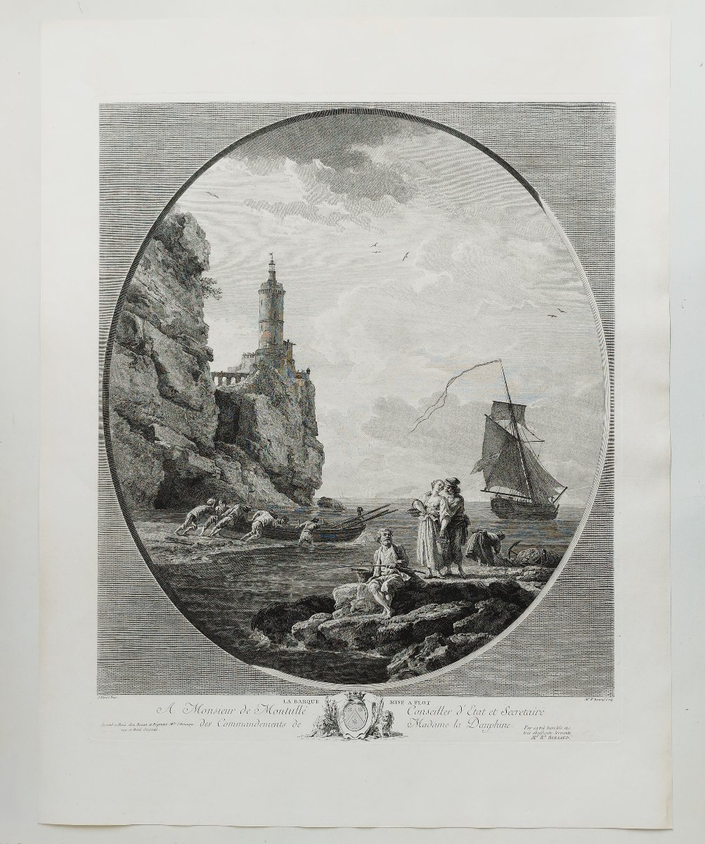 Seascape Engraving The Boat Put To Sea After Joseph Vernet By Marie-rosalie Bertaud Etching-photo-2