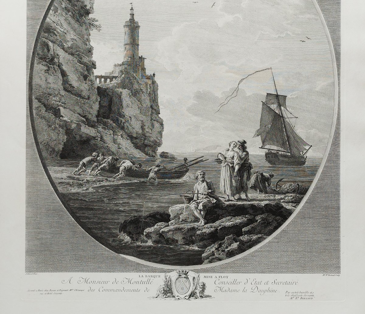 Seascape Engraving The Boat Put To Sea After Joseph Vernet By Marie-rosalie Bertaud Etching-photo-4