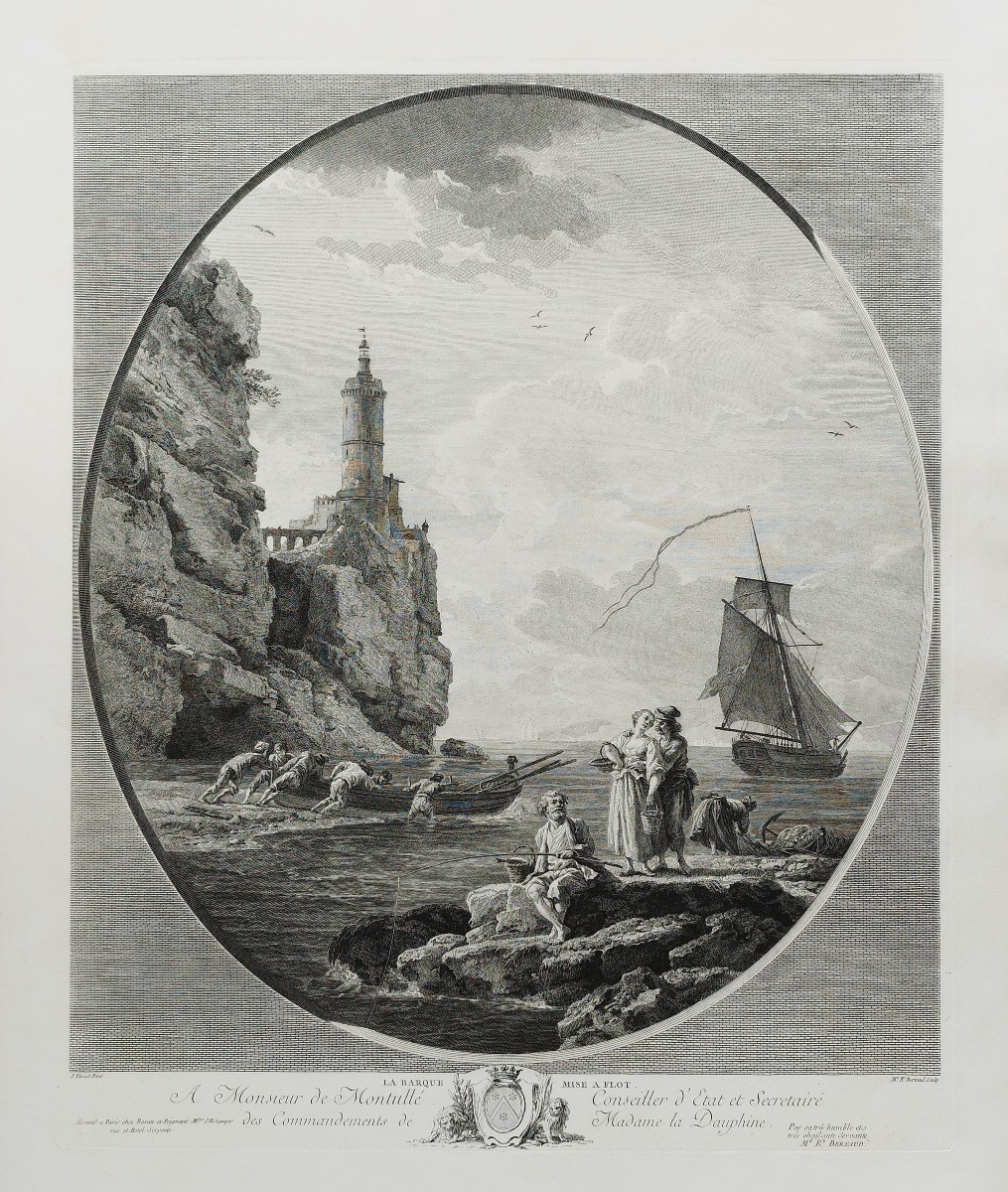 Seascape Engraving The Boat Put To Sea After Joseph Vernet By Marie-rosalie Bertaud Etching