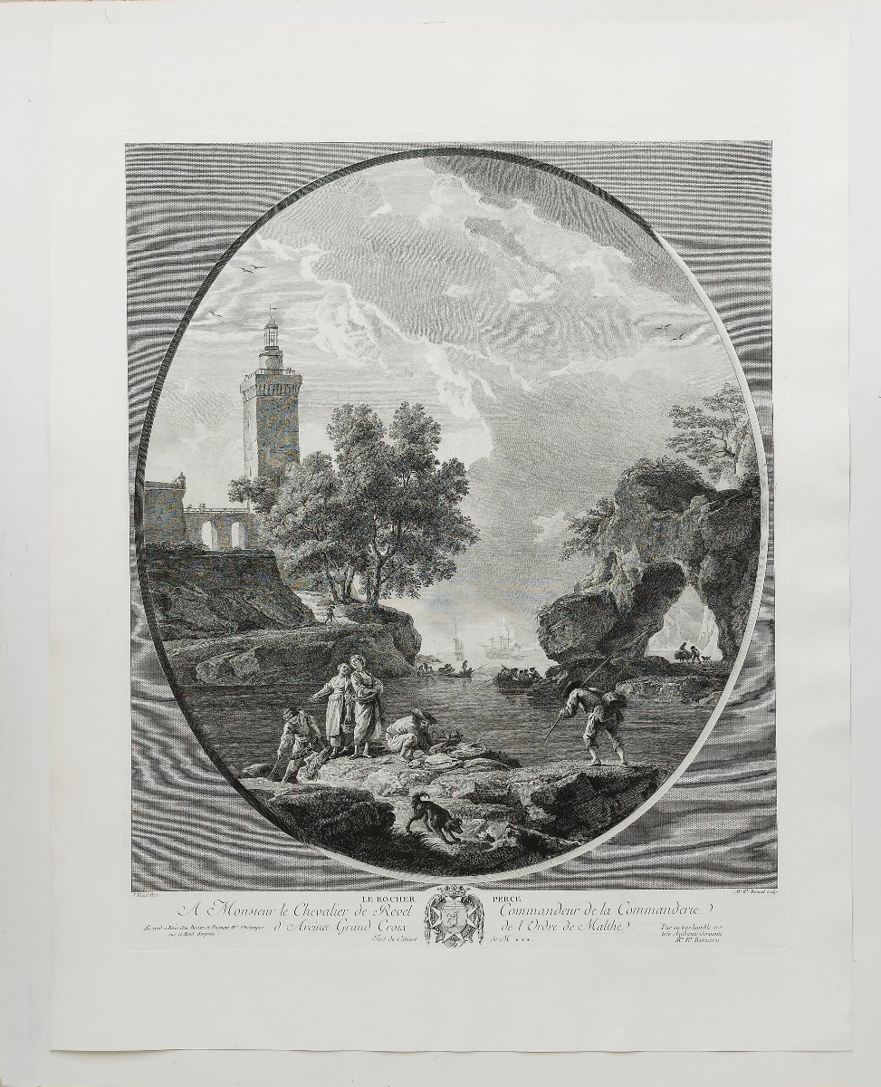 Seascape Engraving The Pierced Rock After Joseph Vernet By Marie-rosalie Bertaud-photo-2