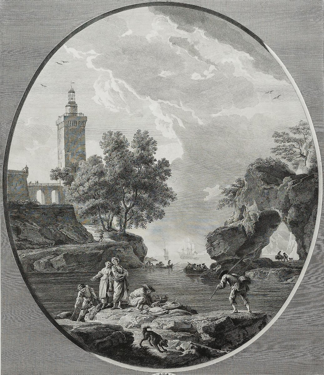 Seascape Engraving The Pierced Rock After Joseph Vernet By Marie-rosalie Bertaud-photo-1