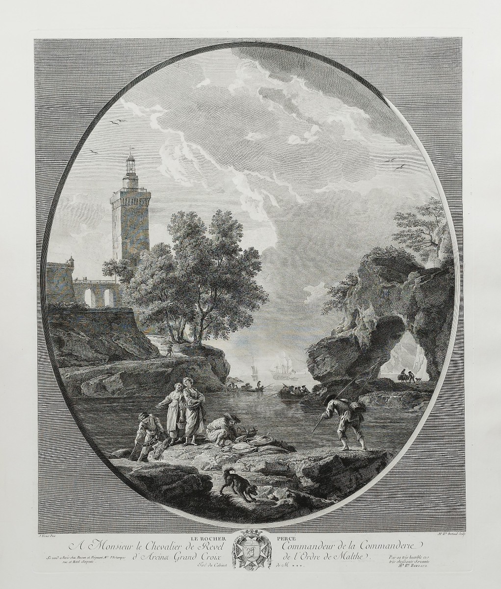 Seascape Engraving The Pierced Rock After Joseph Vernet By Marie-rosalie Bertaud
