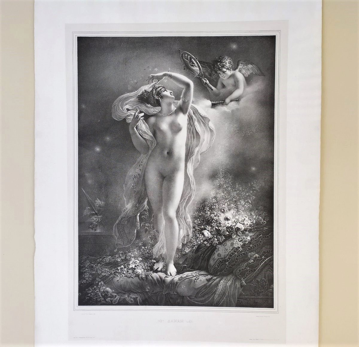 19th Century Mythological Lithograph Of Danaë -photo-2