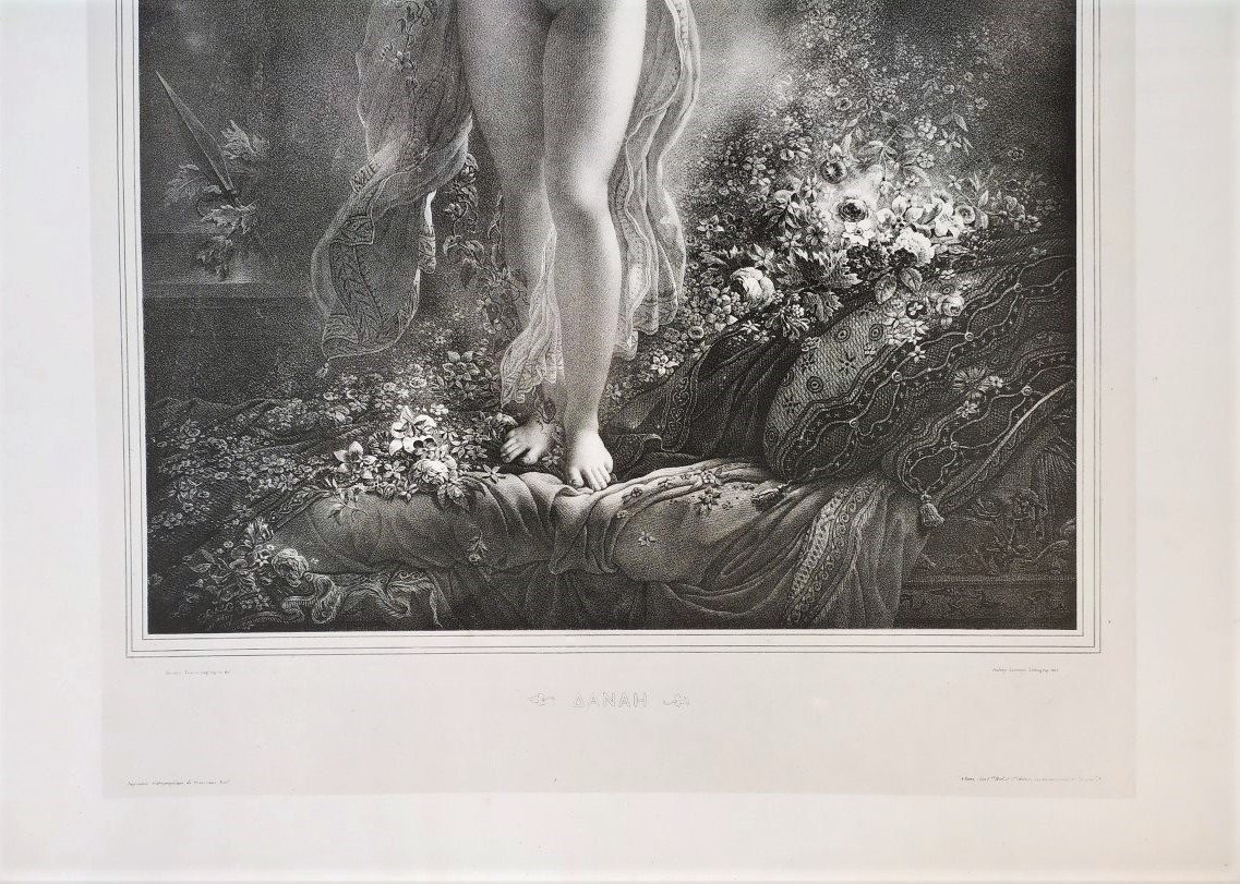 19th Century Mythological Lithograph Of Danaë -photo-4