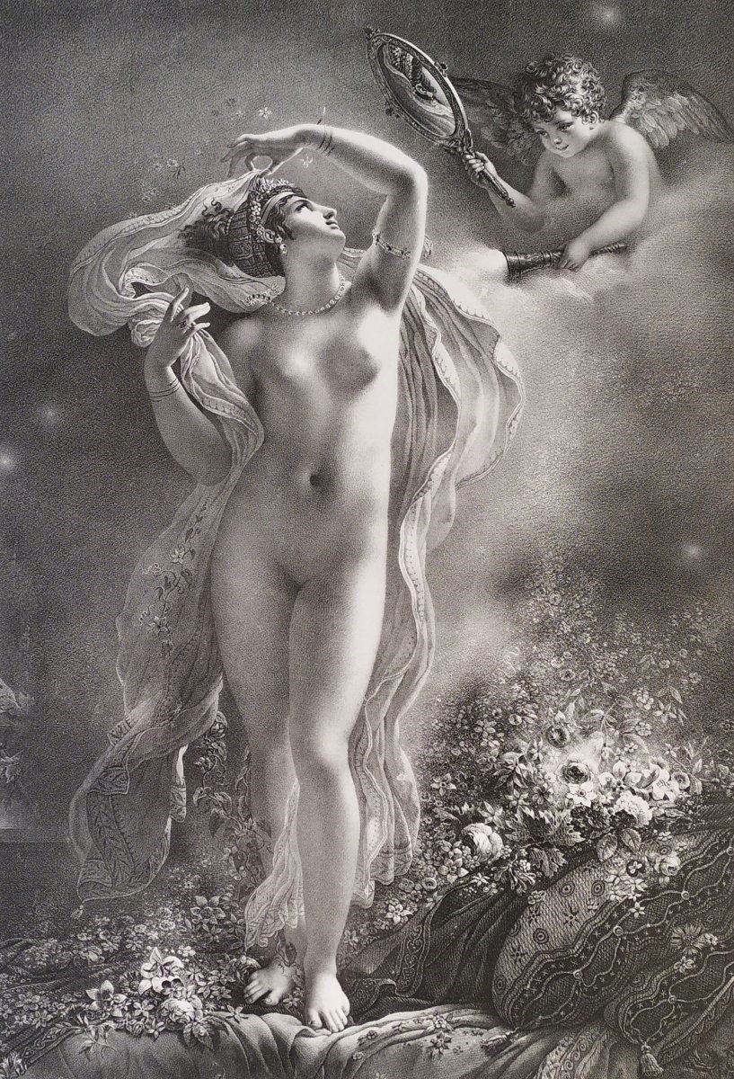 19th Century Mythological Lithograph Of Danaë -photo-2