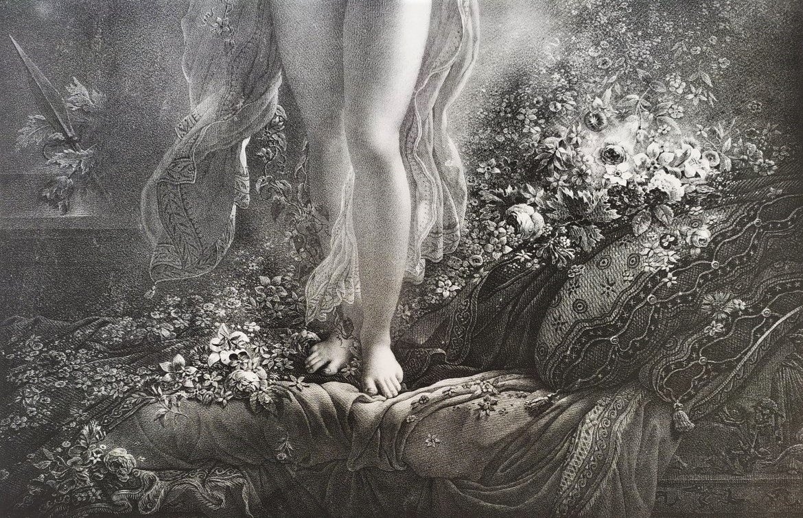 19th Century Mythological Lithograph Of Danaë -photo-6