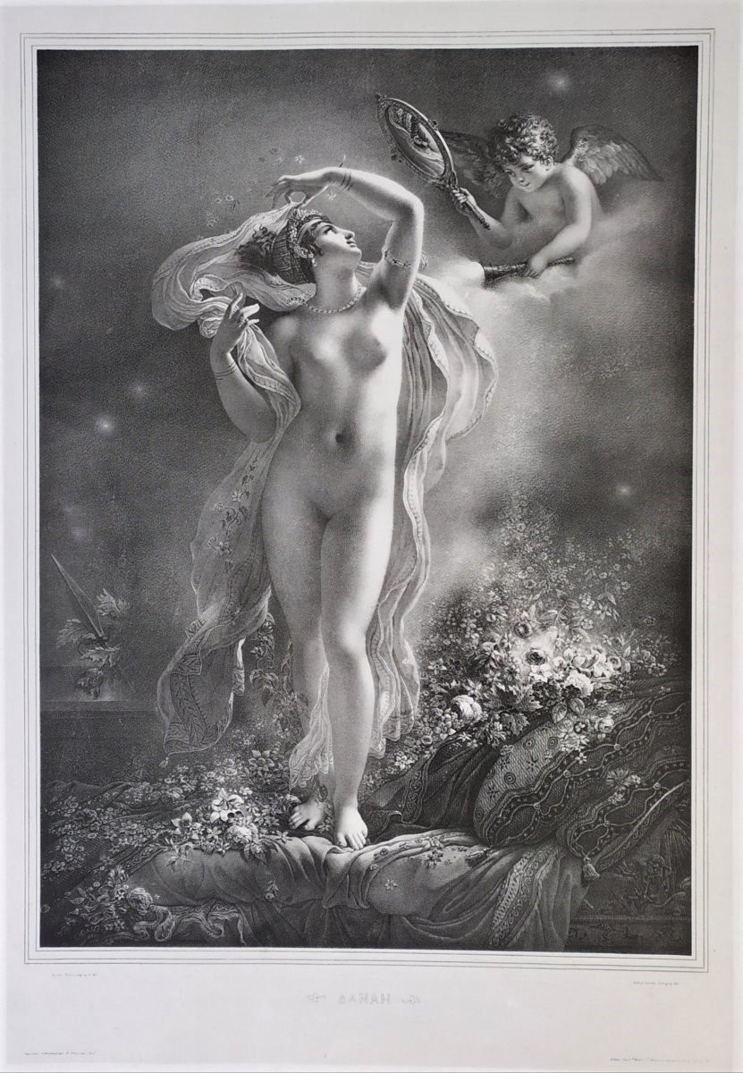 19th Century Mythological Lithograph Of Danaë 