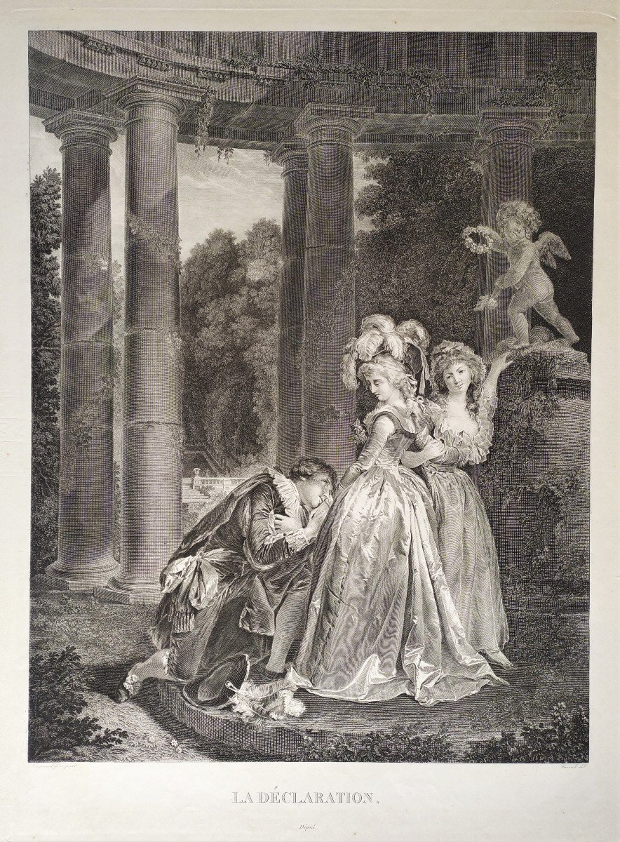 Gravure romantique 19ème d'après Fragonard -photo-3