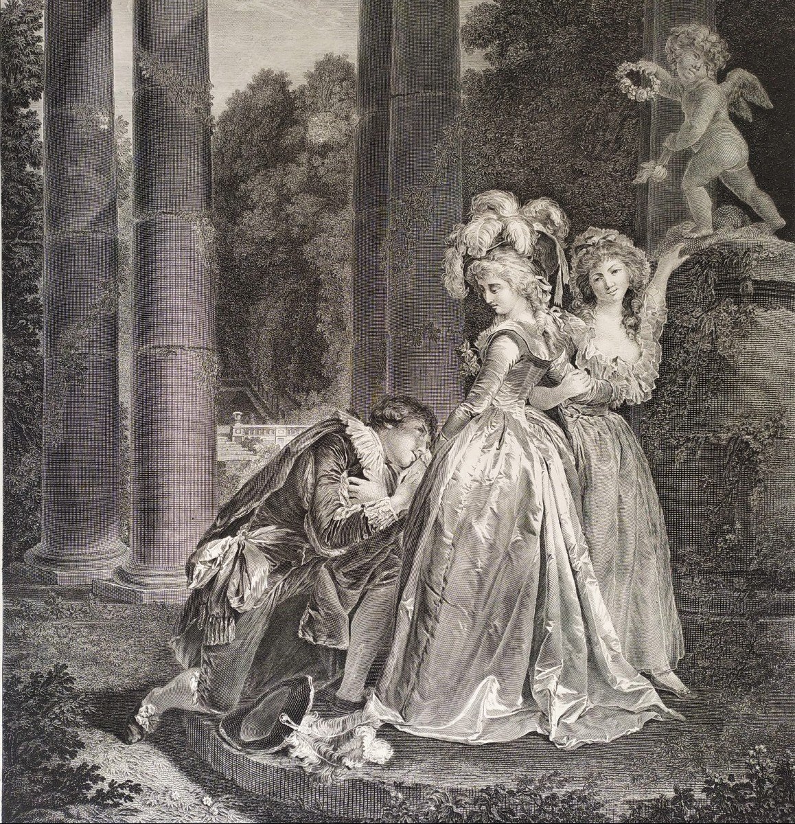 Gravure romantique 19ème d'après Fragonard -photo-1