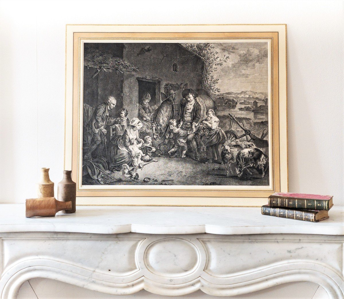 Gravure ancienne scène de genre 18ème-photo-2