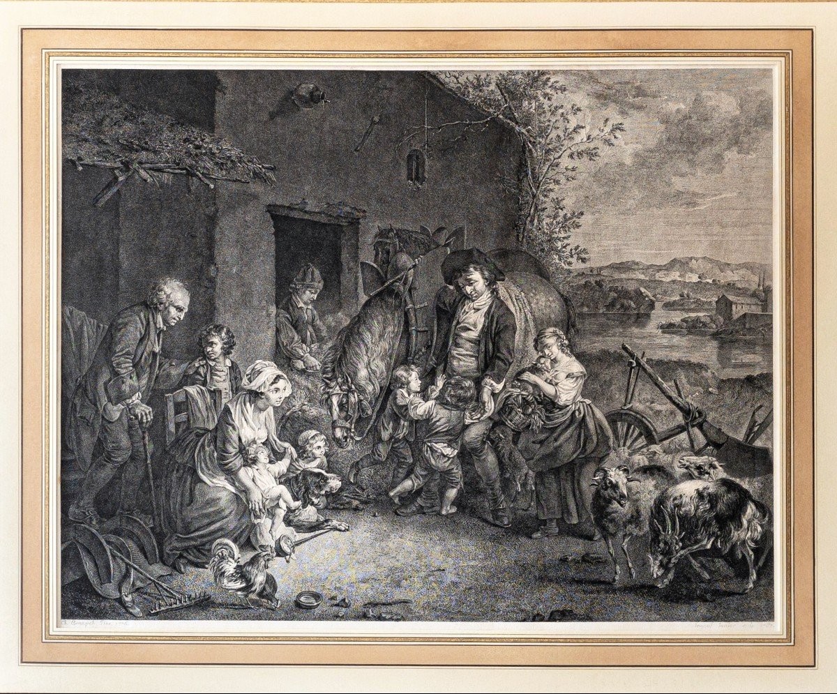 Gravure ancienne scène de genre 18ème